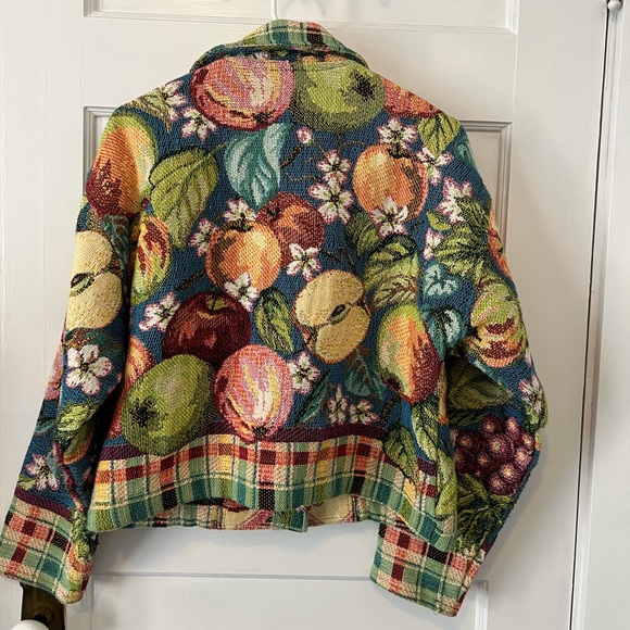 Vintage Tapestry Painted Pony Apple Fruit Fall Jacket Retro Artsy - Picture 1 of 10